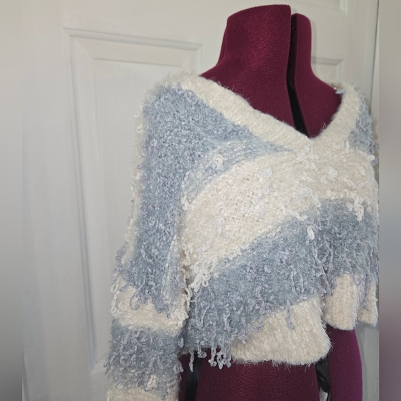 Altar'd State Blue & White Striped Cropped Sweater - Picture 2 of 7